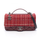 Chanel Shoulder Bag Air Line Quilted Top Handle 2-Way Red Fabric Leather Chain