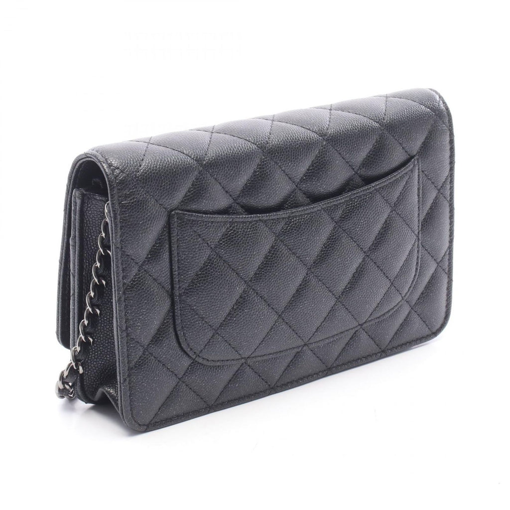 Chanel Shoulder Bag Quilted Black Caviar Leather Chain Wallet — view 2
