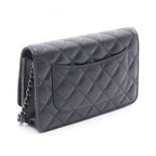 Chanel Shoulder Bag Quilted Black Caviar Leather Chain Wallet — view 2