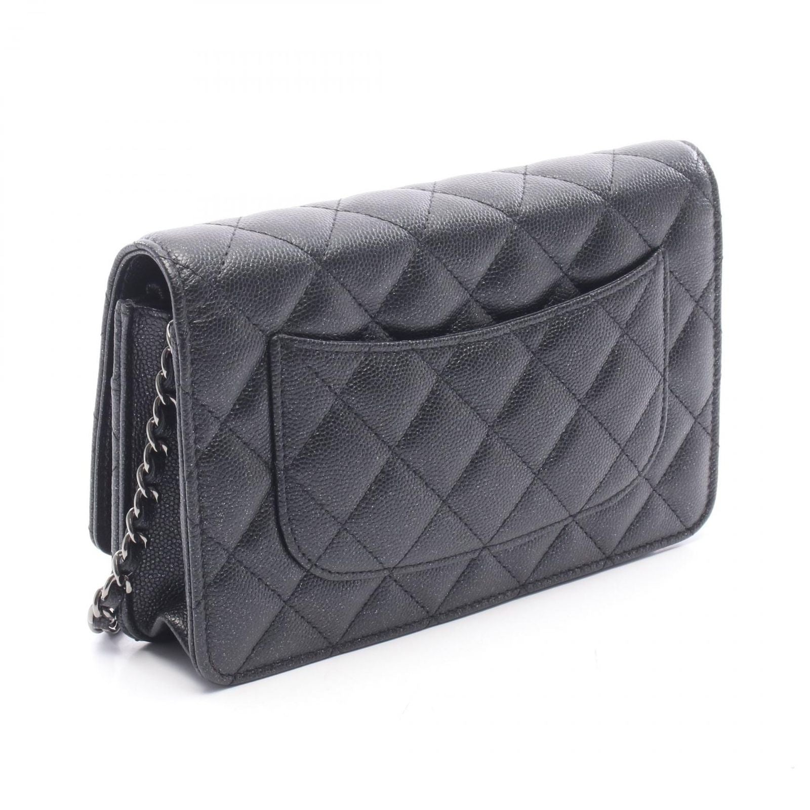 Chanel Shoulder Bag Quilted Black Caviar Leather Chain Wallet — view 2