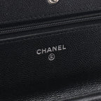 Chanel Shoulder Bag Quilted Black Caviar Leather Chain Wallet — view 4