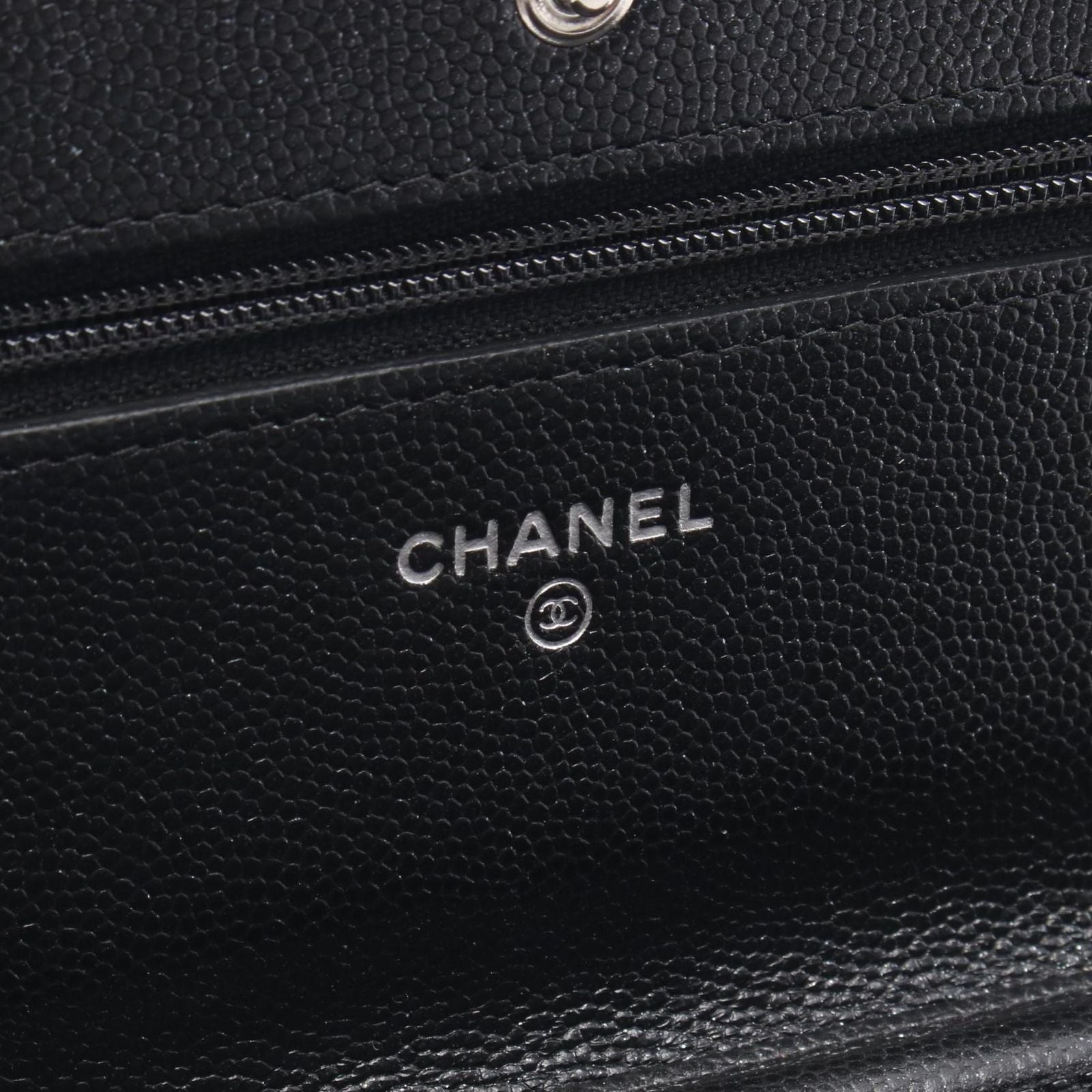 Chanel Shoulder Bag Quilted Black Caviar Leather Chain Wallet — view 4