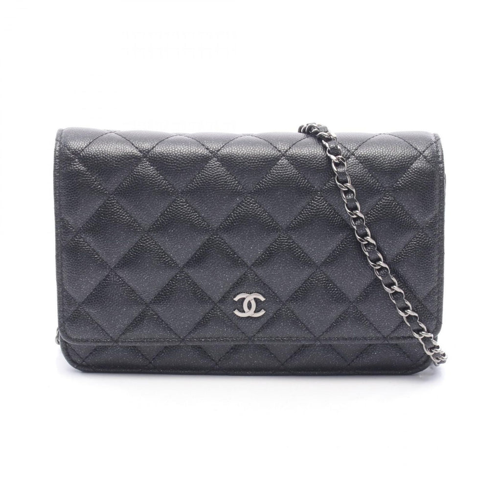 Chanel Shoulder Bag Quilted Black Caviar Leather Chain Wallet