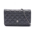 Chanel Shoulder Bag Quilted Black Caviar Leather Chain Wallet