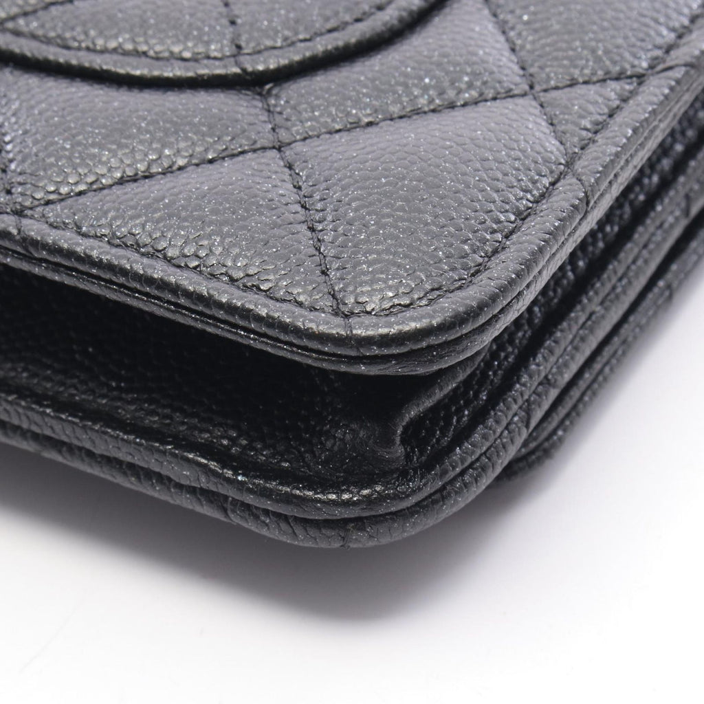 Chanel Shoulder Bag Quilted Black Caviar Leather Chain Wallet — view 7