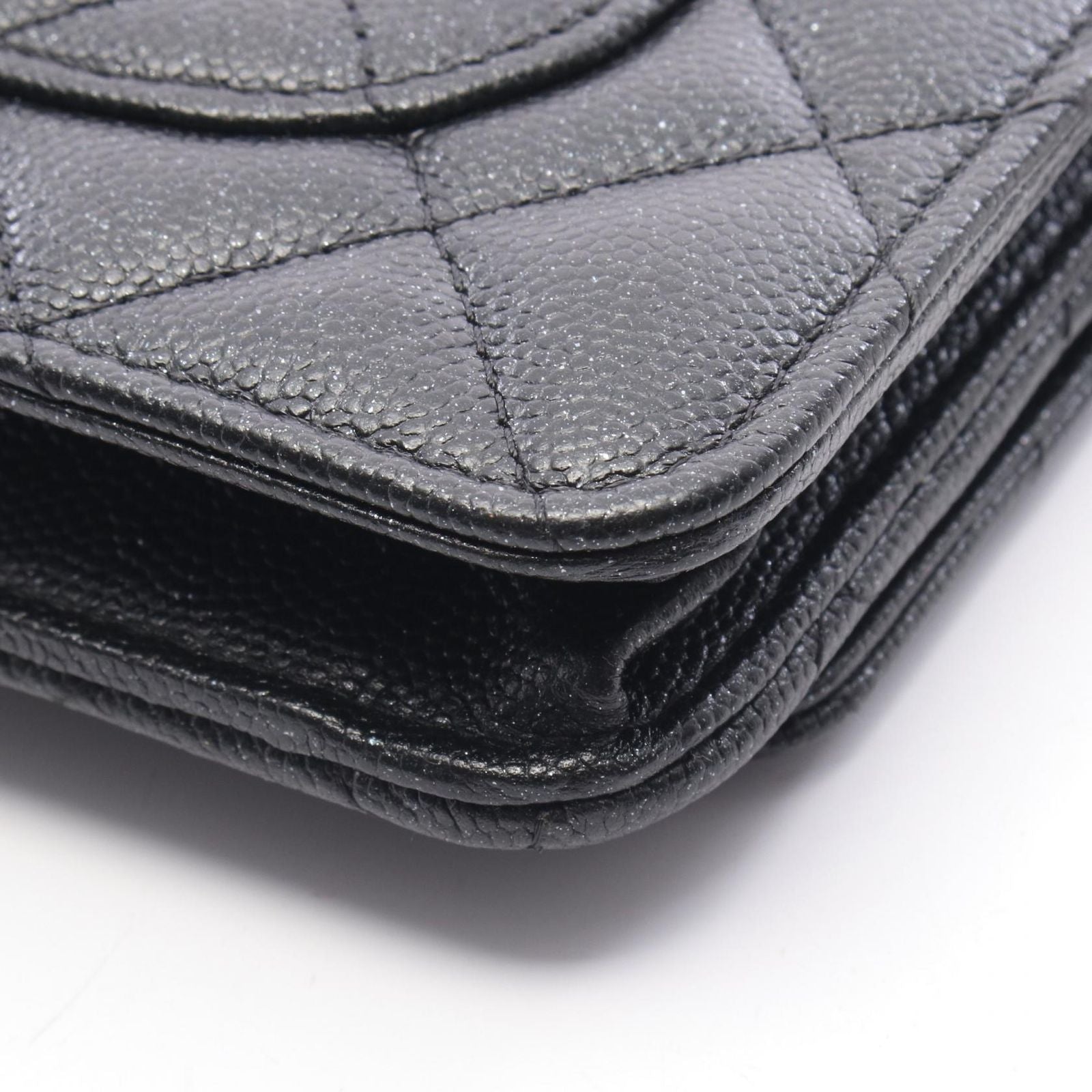 Chanel Shoulder Bag Quilted Black Caviar Leather Chain Wallet — view 7