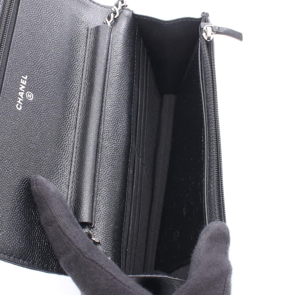 Chanel Shoulder Bag Quilted Black Caviar Leather Chain Wallet — view 3