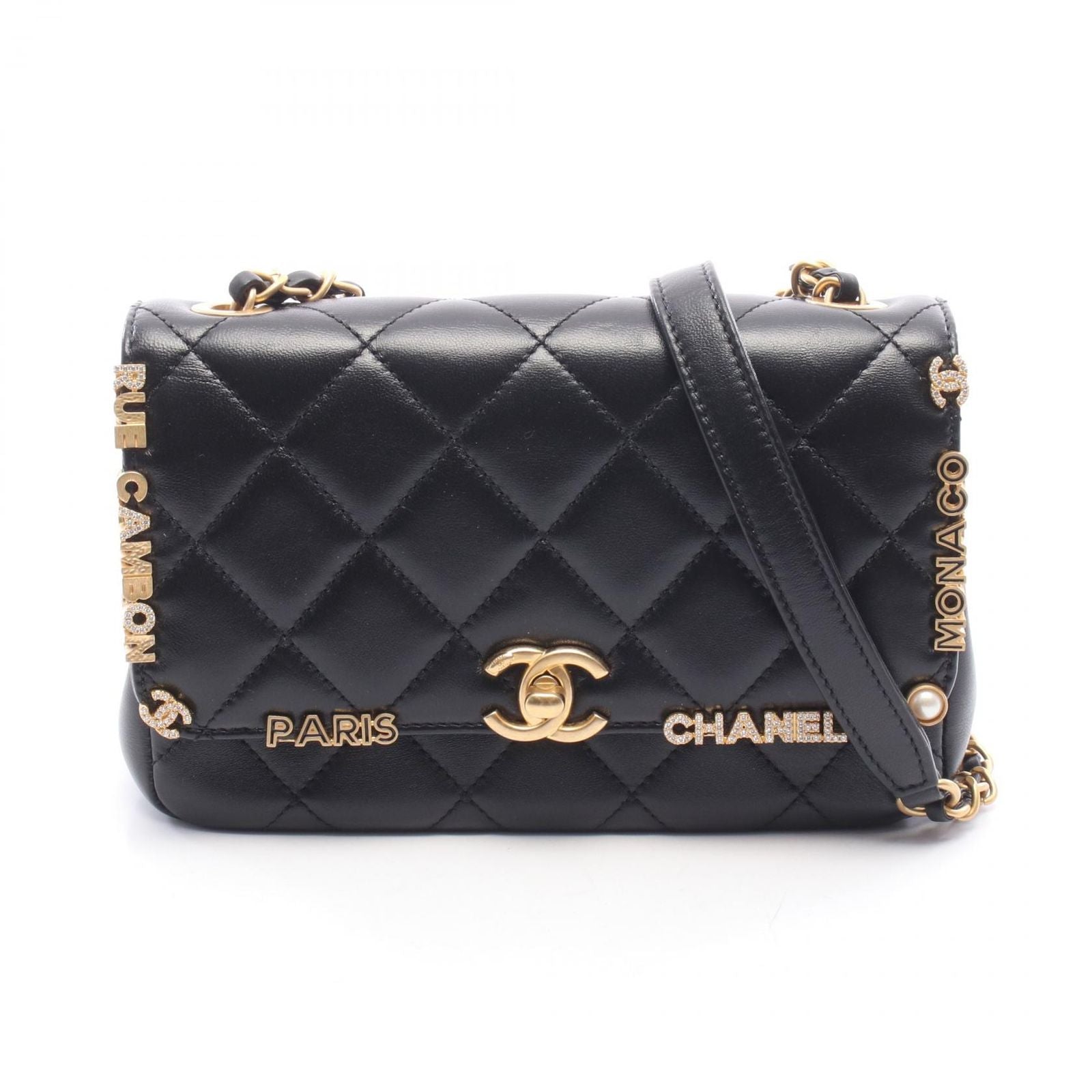 Chanel Shoulder Bag Mini Flap Quilted Black Leather Small Chain