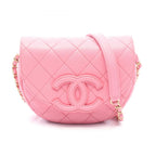 Chanel Shoulder Bag Quilted Mini Messenger Pink Caviar Leather Round Flap Chain