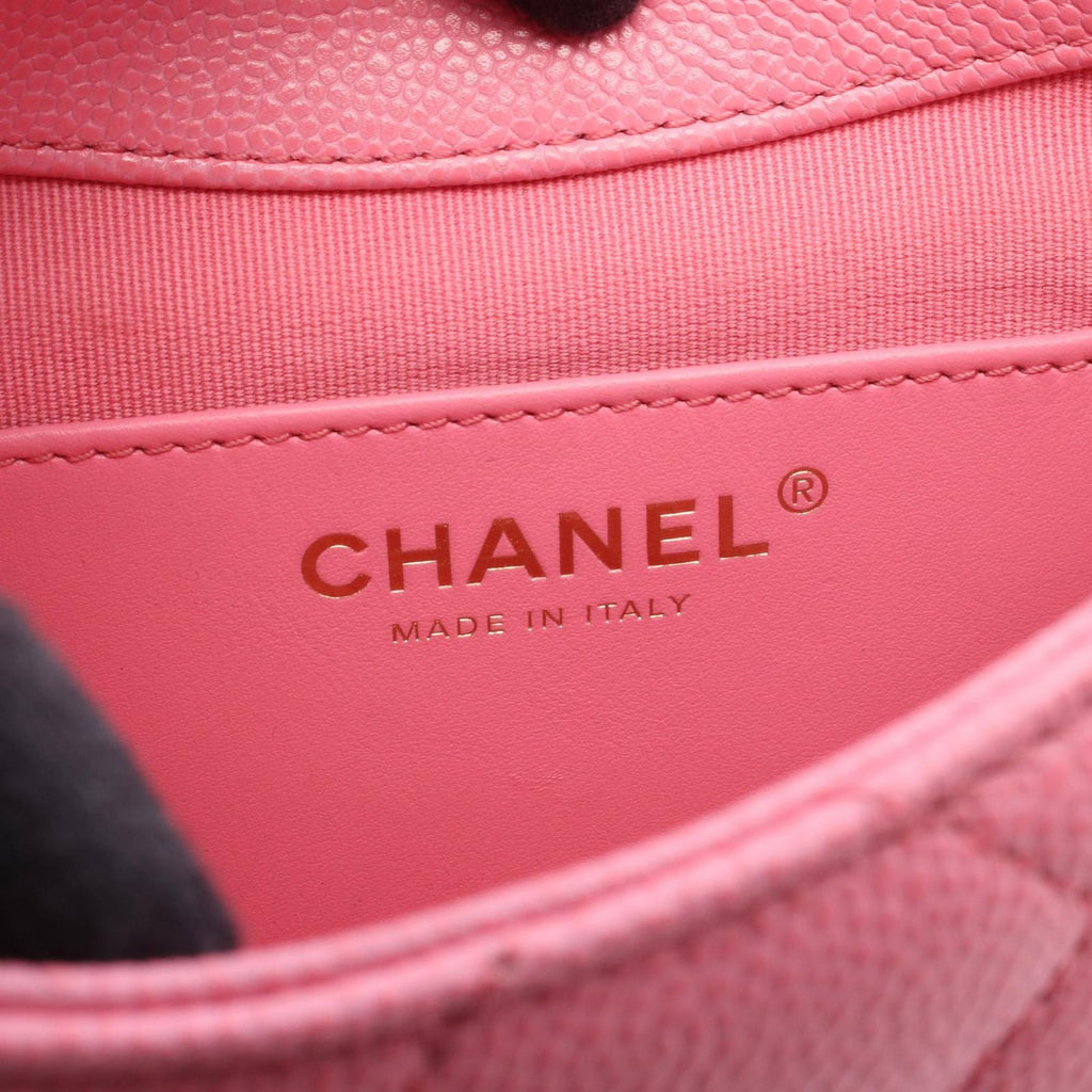 Chanel Shoulder Bag Quilted Mini Messenger Pink Caviar Leather Round Flap Chain — view 4