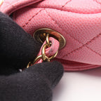 Chanel Shoulder Bag Quilted Mini Messenger Pink Caviar Leather Round Flap Chain — view 7