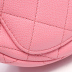 Chanel Shoulder Bag Quilted Mini Messenger Pink Caviar Leather Round Flap Chain — view 8