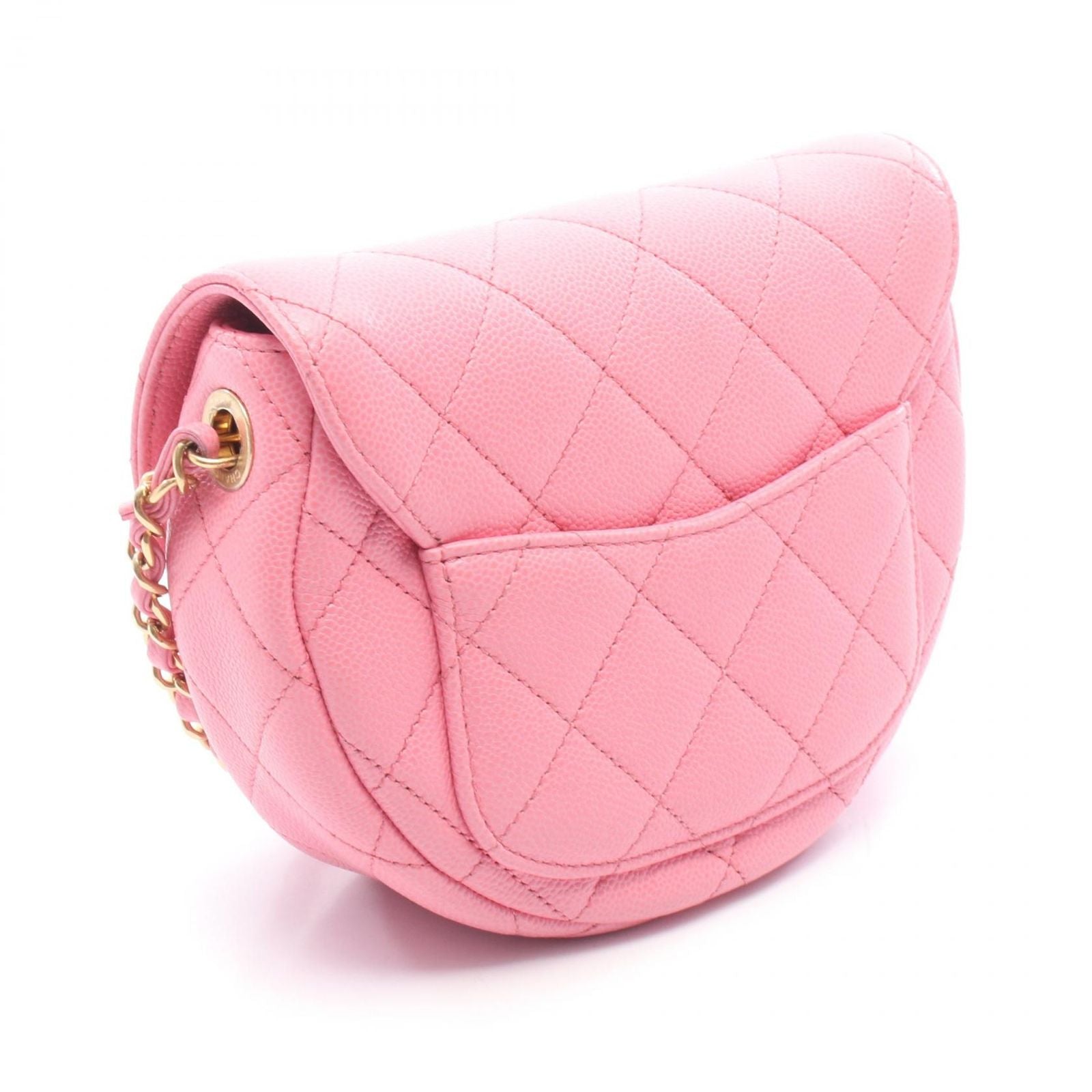 Chanel Shoulder Bag Quilted Mini Messenger Pink Caviar Leather Round Flap Chain — view 2