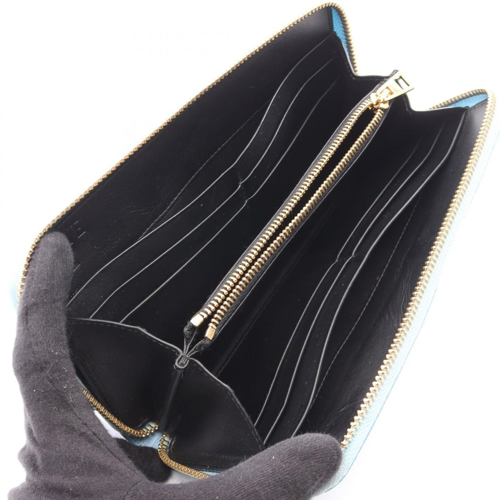 Loewe Round Wallet Linen Zip Around Light Blue Leather Repeat Anagram — view 3