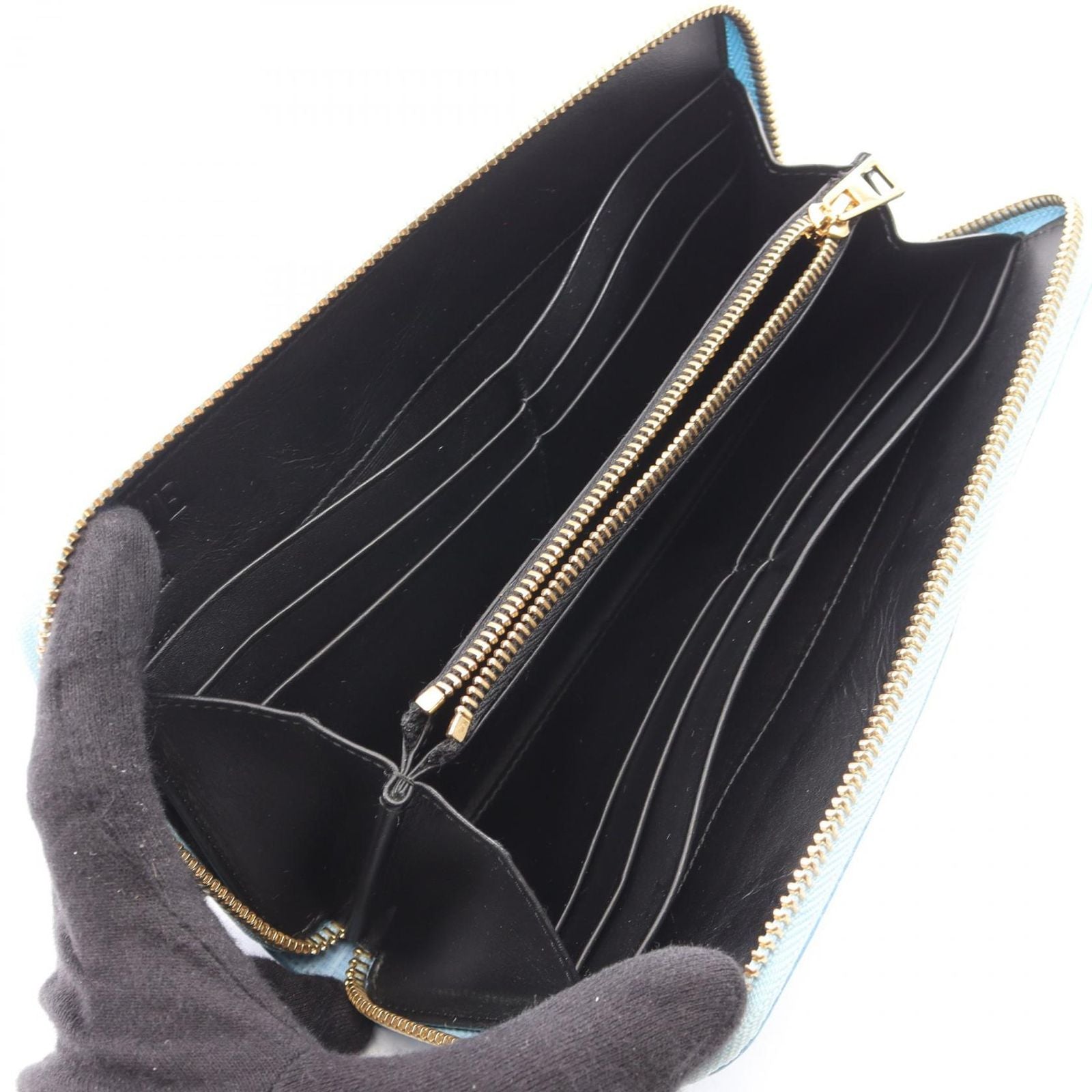 Loewe Round Wallet Linen Zip Around Light Blue Leather Repeat Anagram — view 3