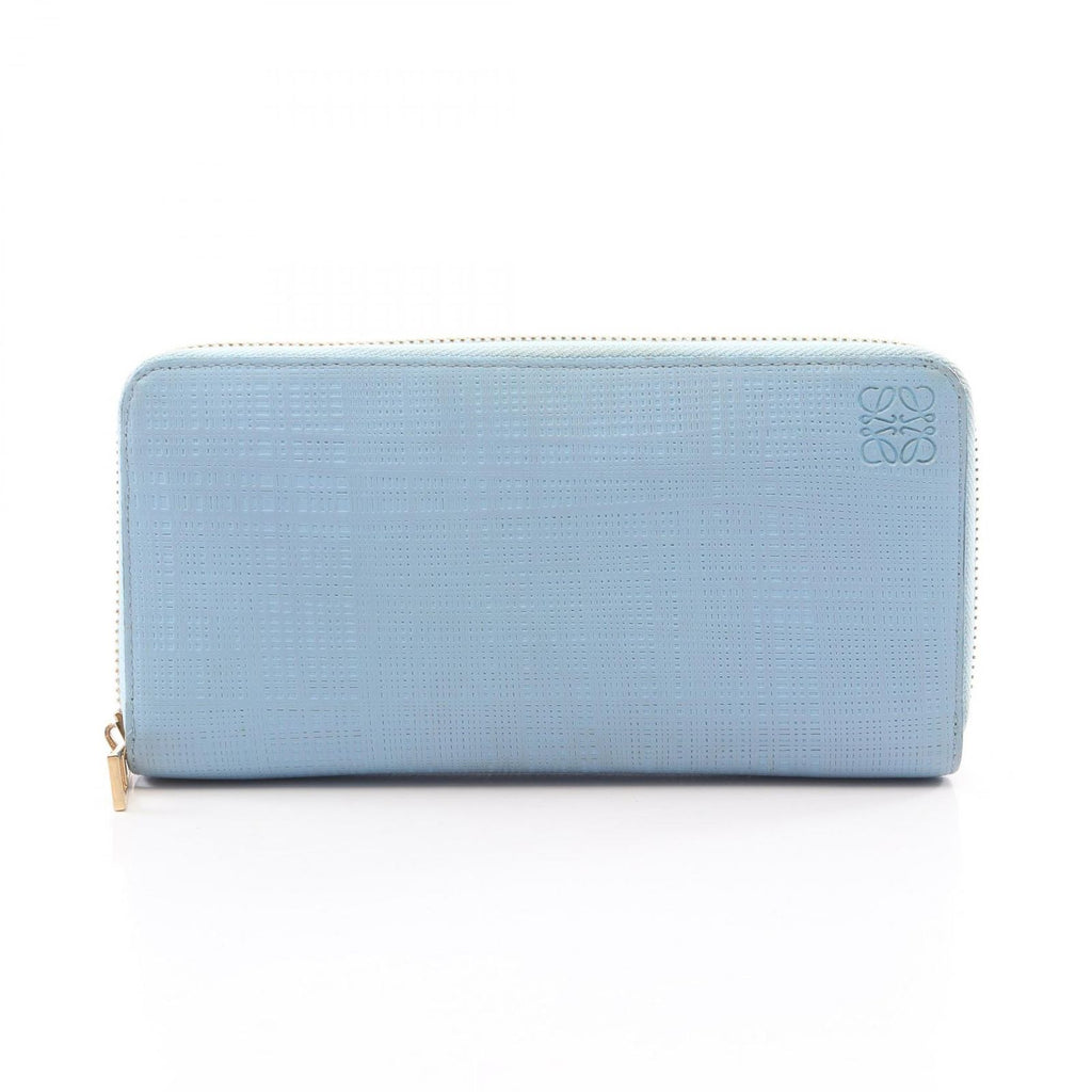 Loewe Round Wallet Linen Zip Around Light Blue Leather Repeat Anagram