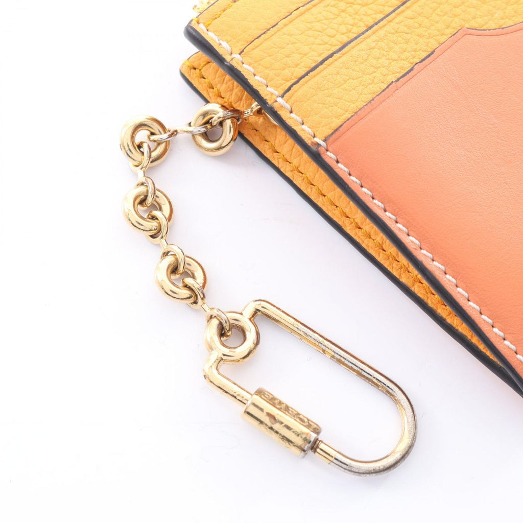 Loewe Coin Case Anagram Square Card Holder with Key Ring Apricot Orange Leather — view 5