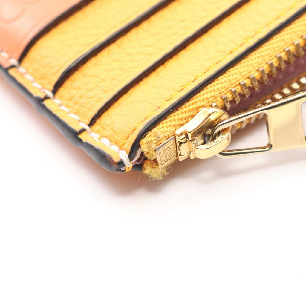 Loewe Coin Case Anagram Square Card Holder with Key Ring Apricot Orange Leather — view 8