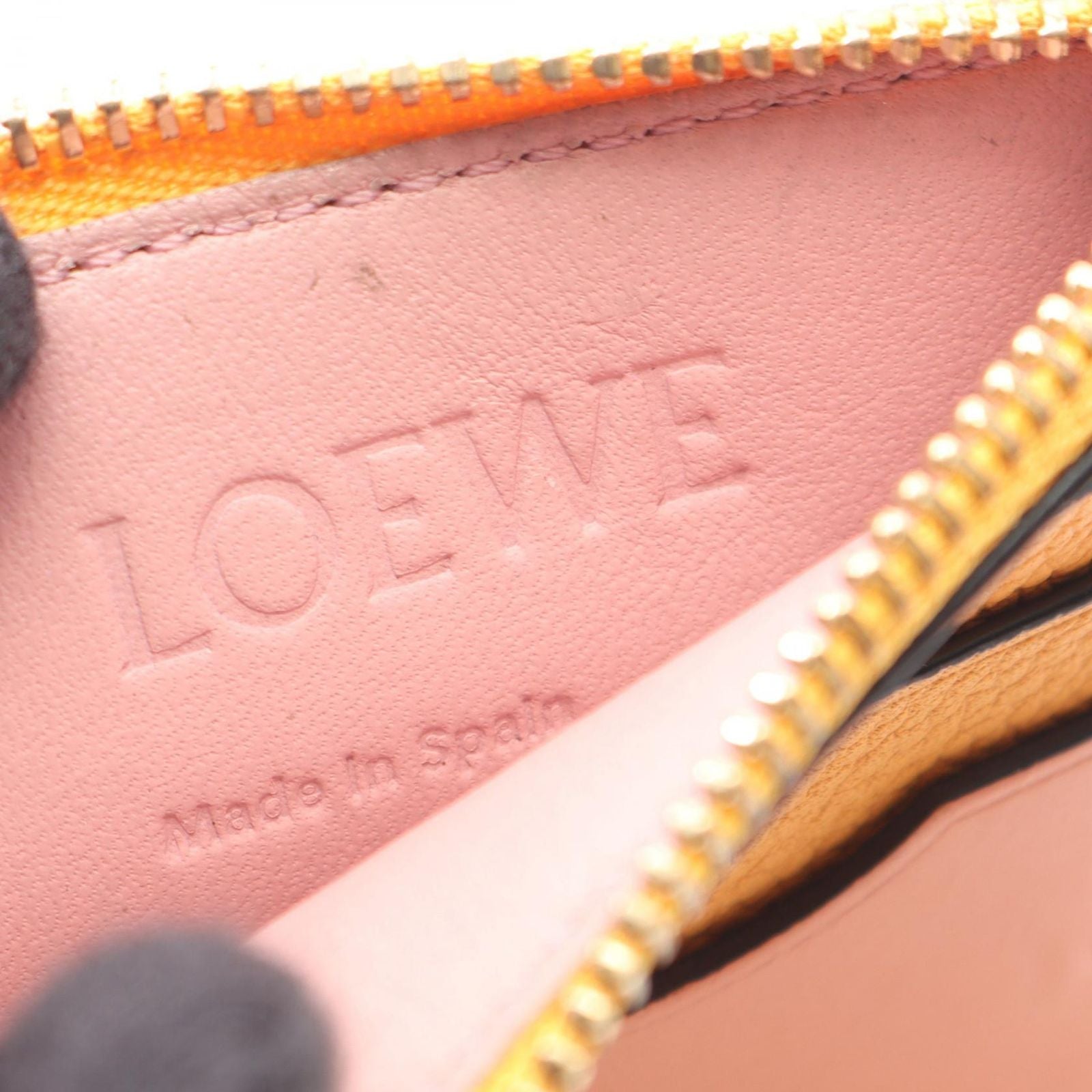 Loewe Coin Case Anagram Square Card Holder with Key Ring Apricot Orange Leather — view 4