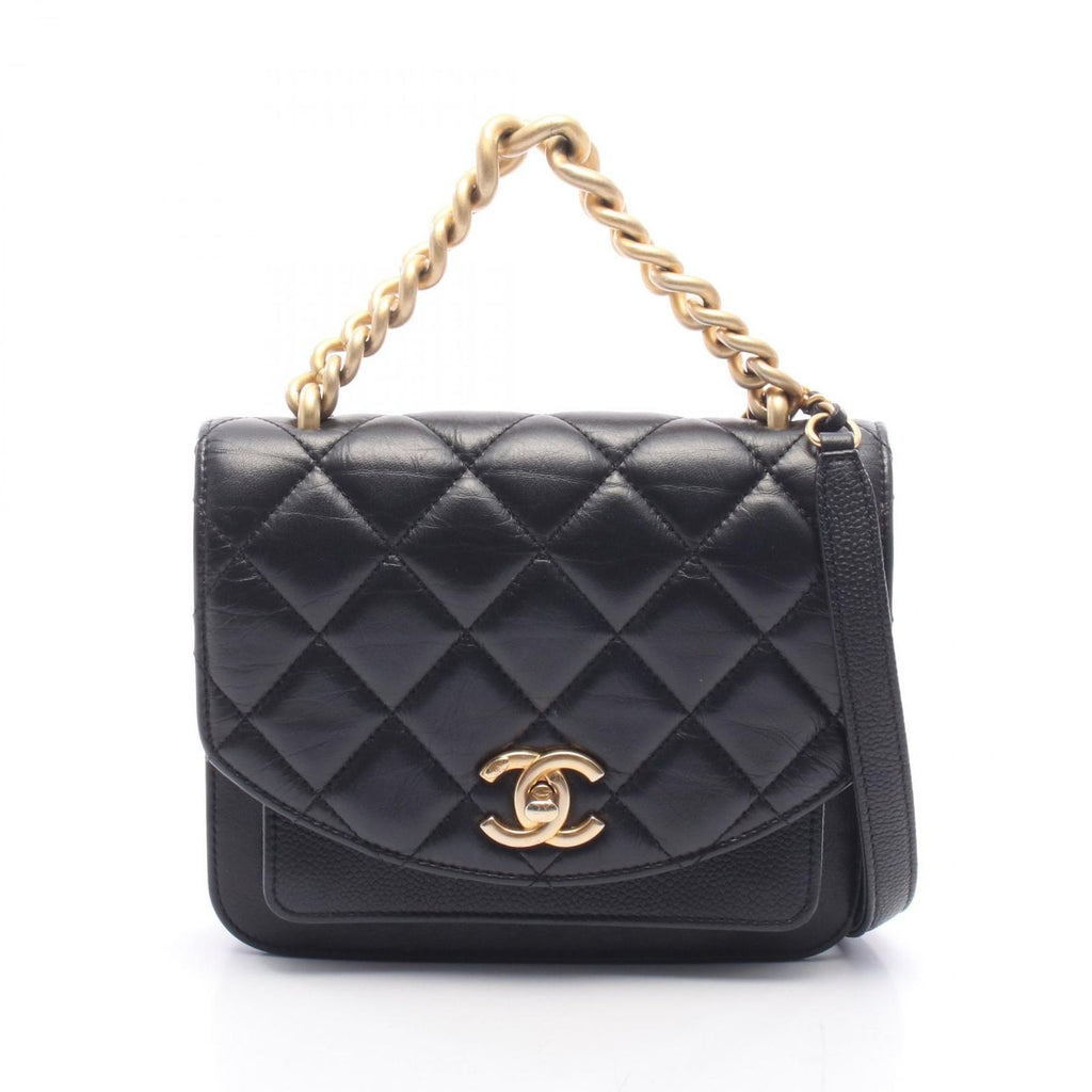 Chanel Shoulder Bag Quilted Black Lambskin Trichomaterial Small Chain