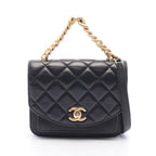 Chanel Shoulder Bag Quilted Black Lambskin Trichomaterial Small Chain