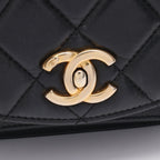Chanel Shoulder Bag Quilted Black Lambskin Trichomaterial Small Chain — view 8
