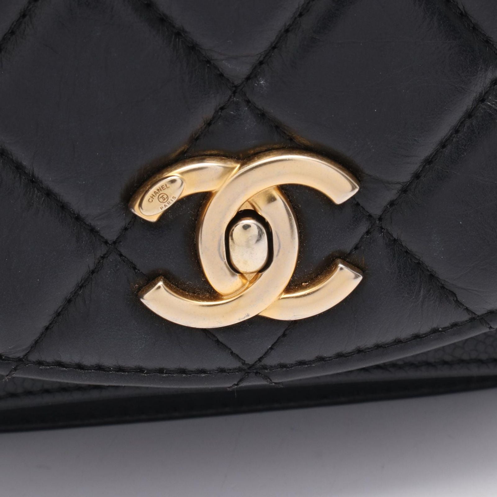 Chanel Shoulder Bag Quilted Black Lambskin Trichomaterial Small Chain — view 8