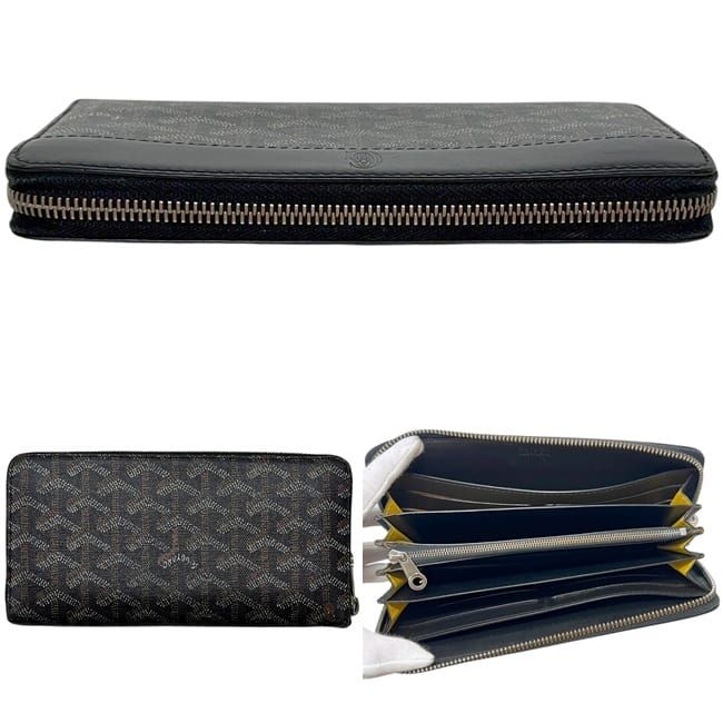 Goyard Zip Around Wallet Matignon GM Round Zip Leather Black Herringbone — view 2