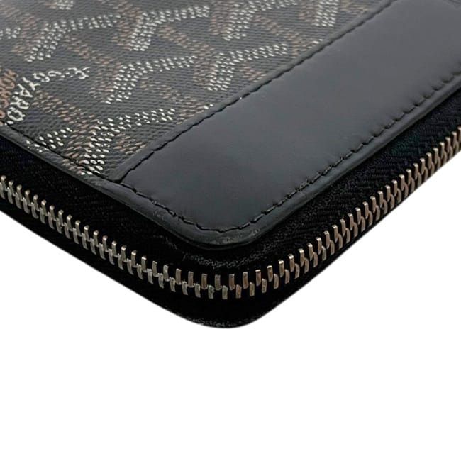 Goyard Zip Around Wallet Matignon GM Round Zip Leather Black Herringbone — view 7