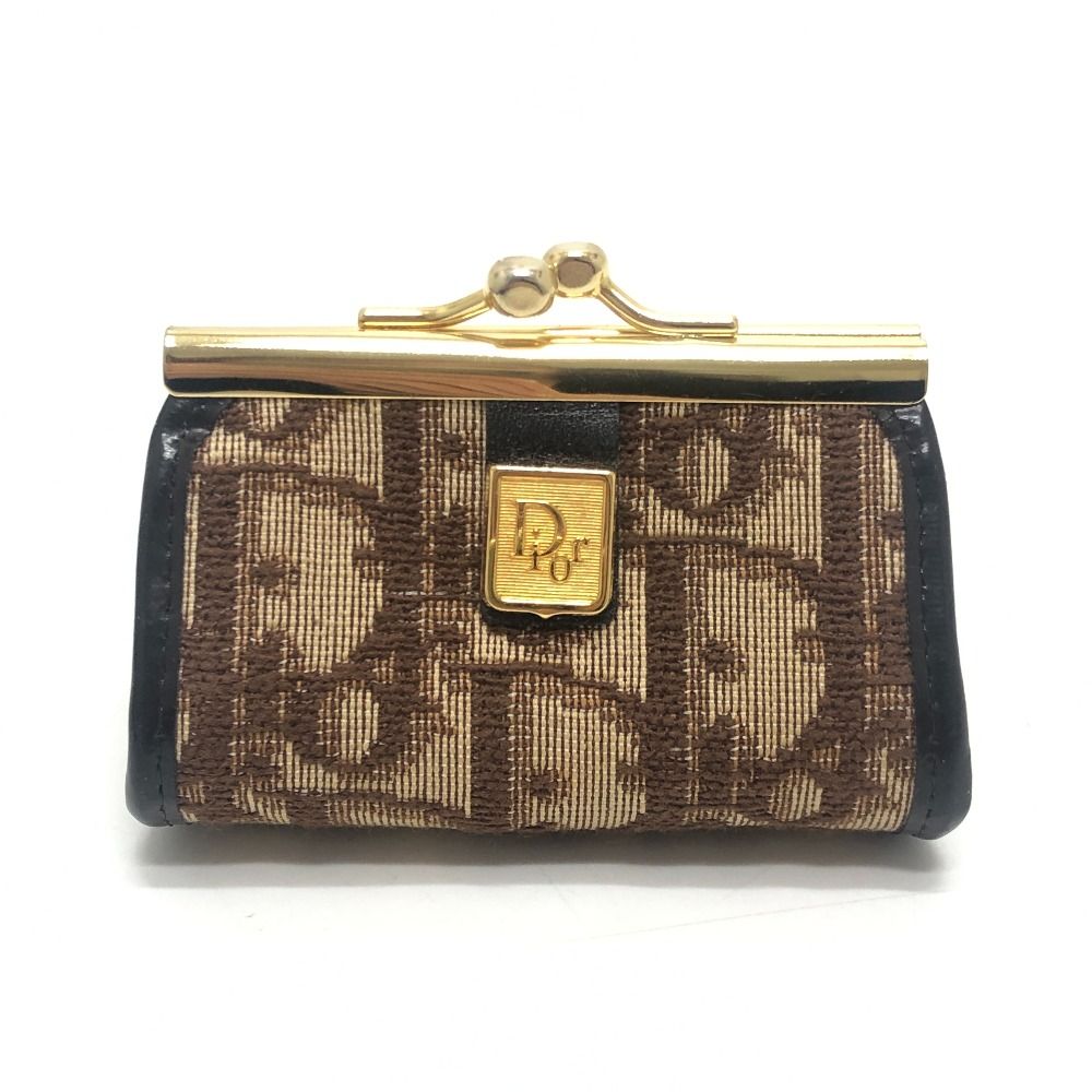 Dior Coin Case Trotter Pattern Logo Canvas Brown