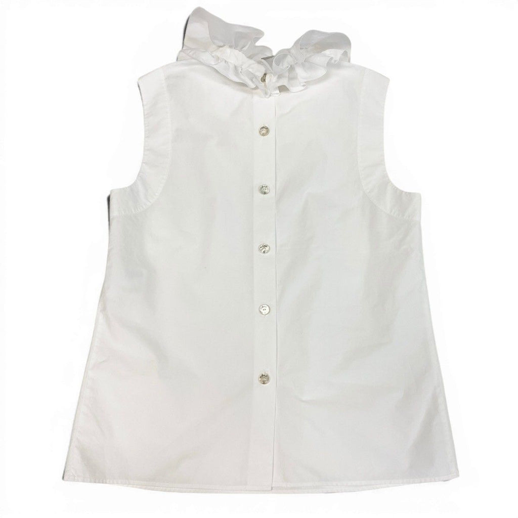 Chanel Frill Neck Sleeveless Shirt Back Button 34 White Cotton — view 3