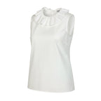 Chanel Frill Neck Sleeveless Shirt Back Button 34 White Cotton