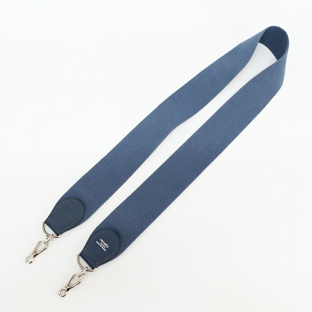 Hermes Ten Shoulder Strap Blue Navy Silver Canvas Leather — view 3