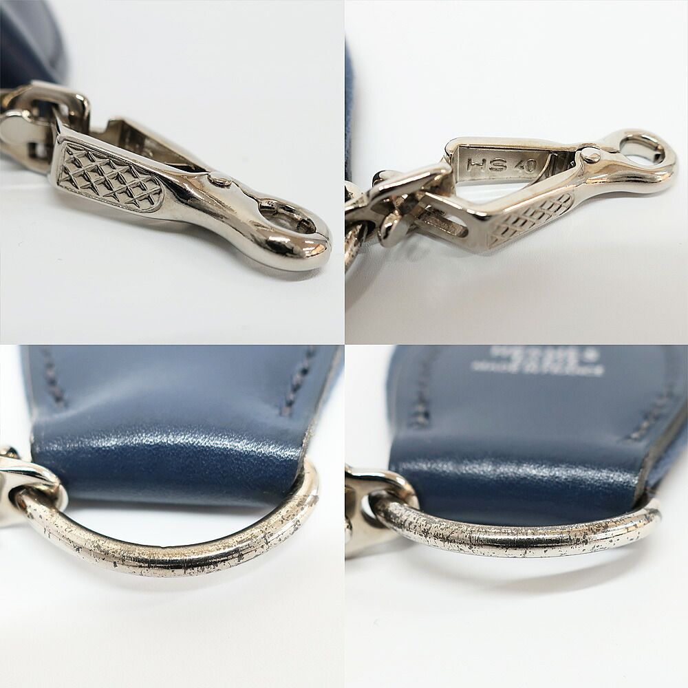 Hermes Ten Shoulder Strap Blue Navy Silver Canvas Leather — view 7