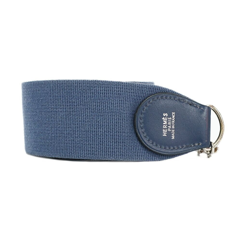 Hermes Ten Shoulder Strap Blue Navy Silver Canvas Leather