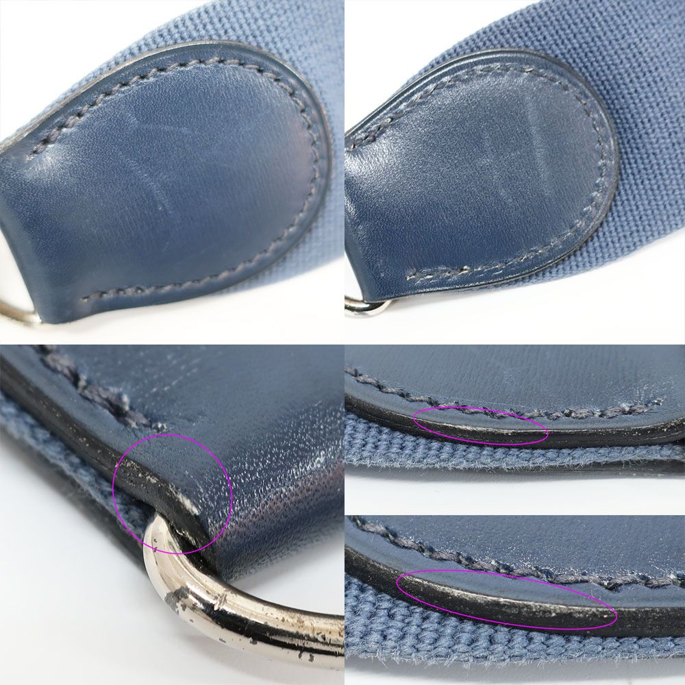 Hermes Ten Shoulder Strap Blue Navy Silver Canvas Leather — view 8