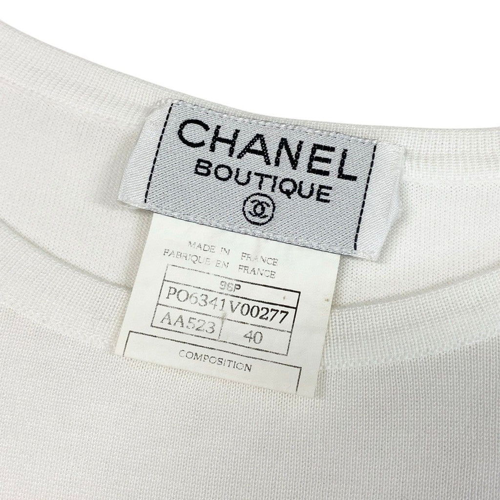 Chanel CC Logo Short Sleeve Knit Sweater 40 White Cotton — view 8
