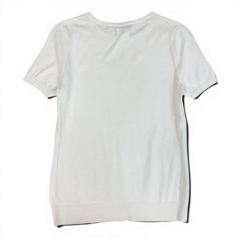 Chanel CC Logo Short Sleeve Knit Sweater 40 White Cotton — view 3