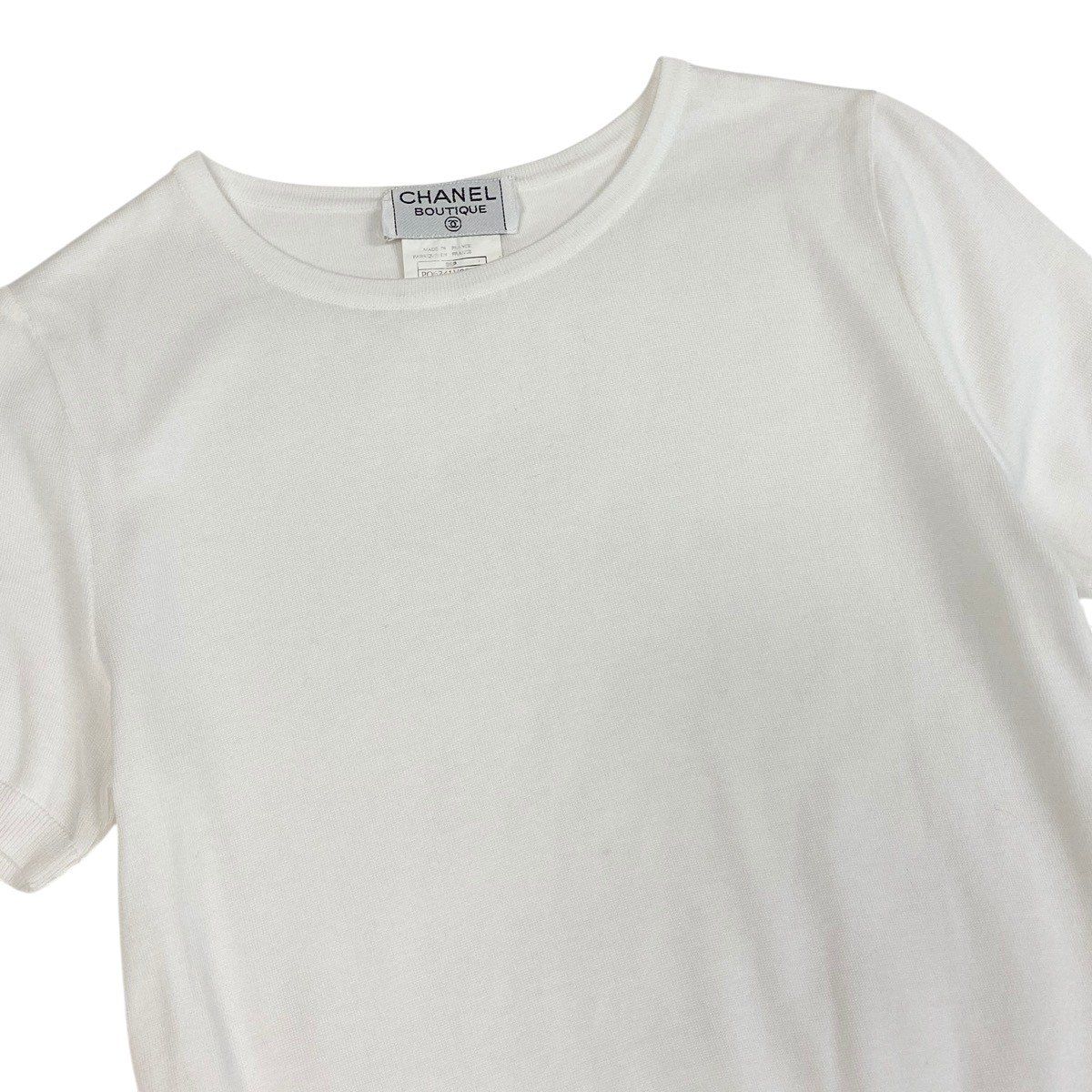 Chanel CC Logo Short Sleeve Knit Sweater 40 White Cotton — view 4