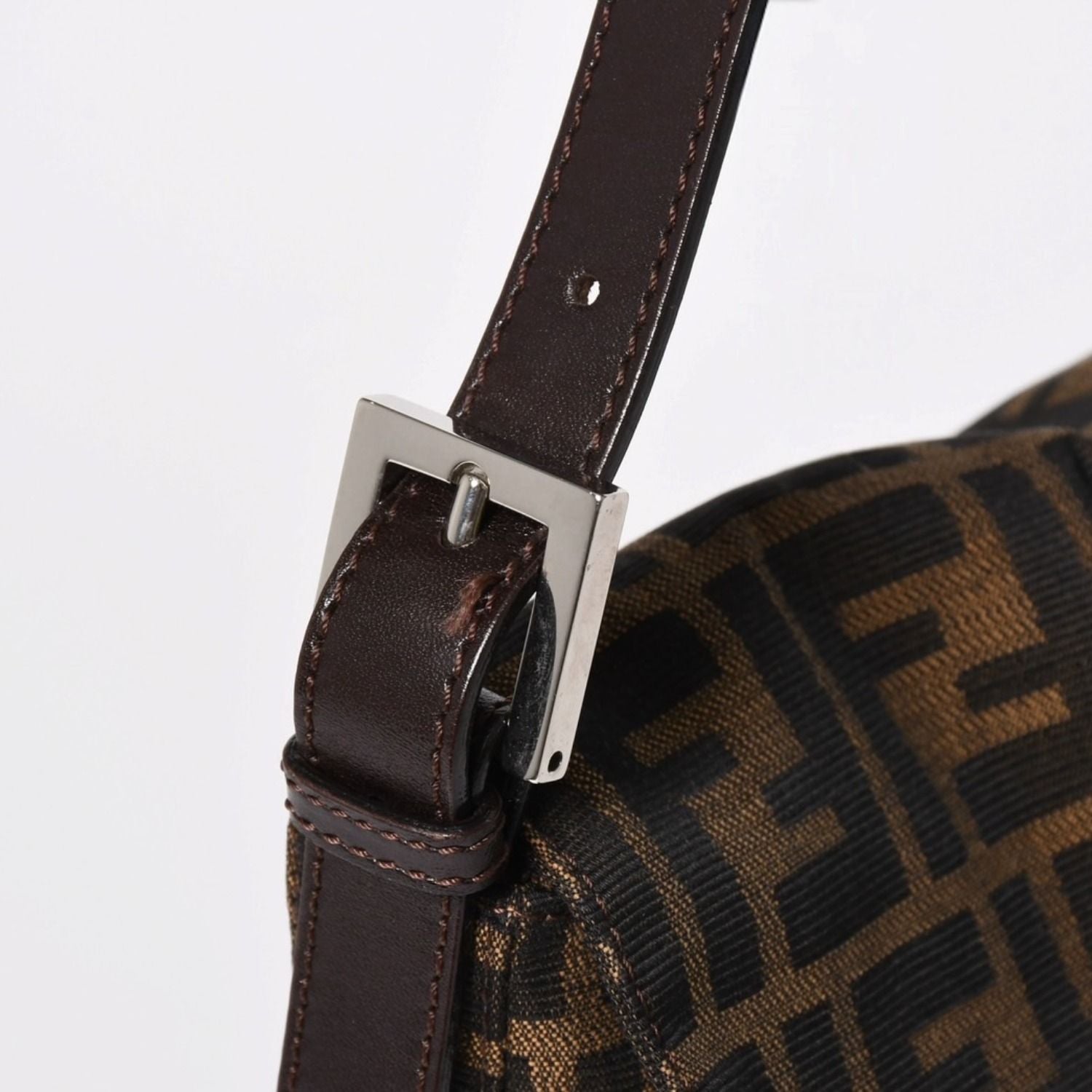 Fendi Mamma Baguette Bag Canvas Leather Brown Zucca Pattern Silver — view 4