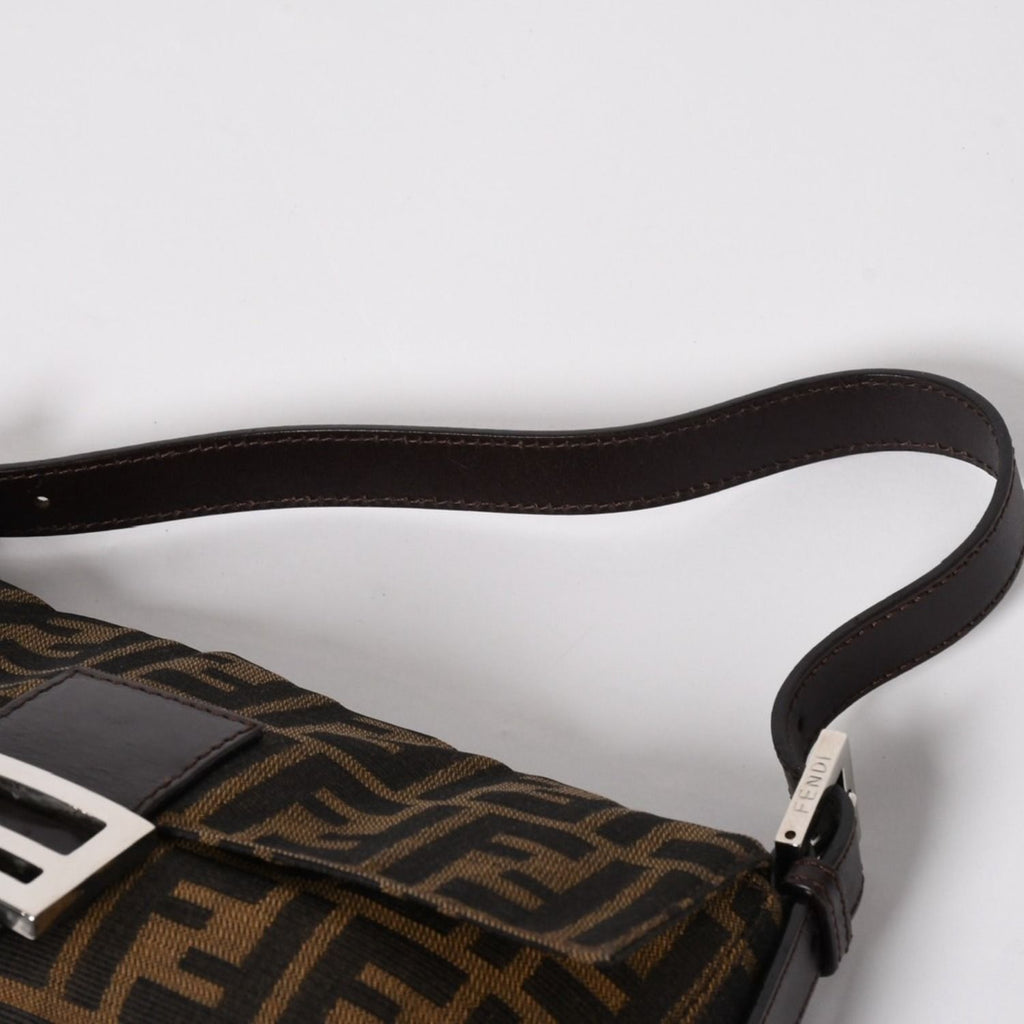 Fendi Mamma Baguette Bag Canvas Leather Brown Zucca Pattern Silver — view 8