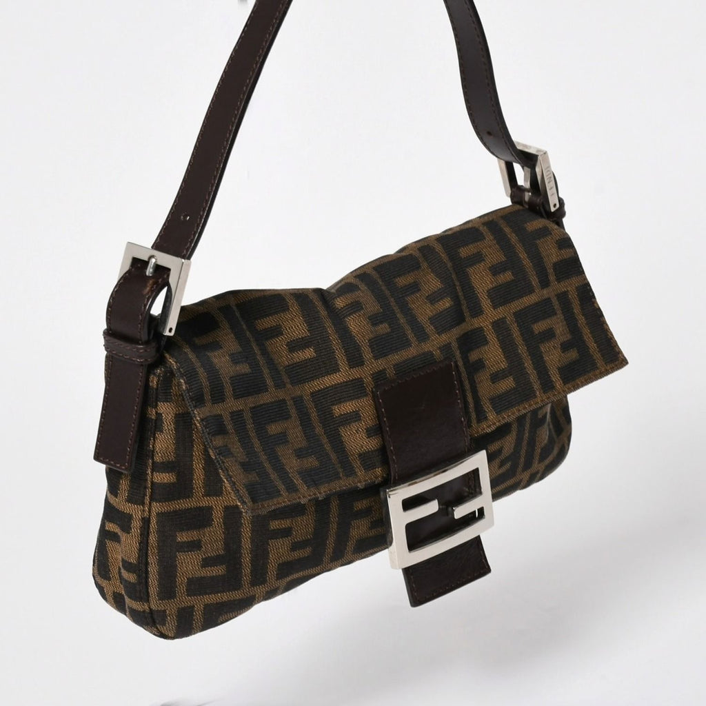 Fendi Mamma Baguette Bag Canvas Leather Brown Zucca Pattern Silver — view 3