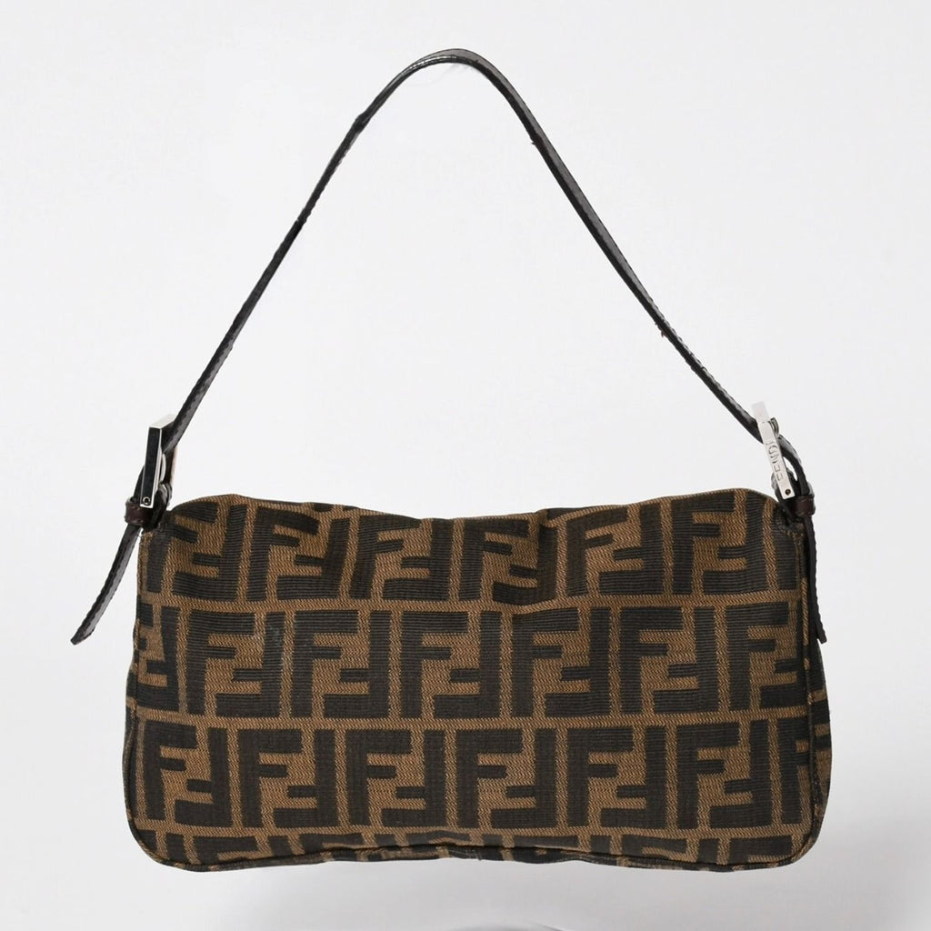 Fendi Mamma Baguette Bag Canvas Leather Brown Zucca Pattern Silver — view 2