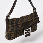 Fendi Mamma Baguette Bag Canvas Leather Brown Zucca Pattern Silver — view 3