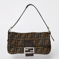 Fendi Mamma Baguette Bag Canvas Leather Brown Zucca Pattern Silver