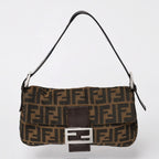 Fendi Mamma Baguette Bag Canvas Leather Brown Zucca Pattern Silver