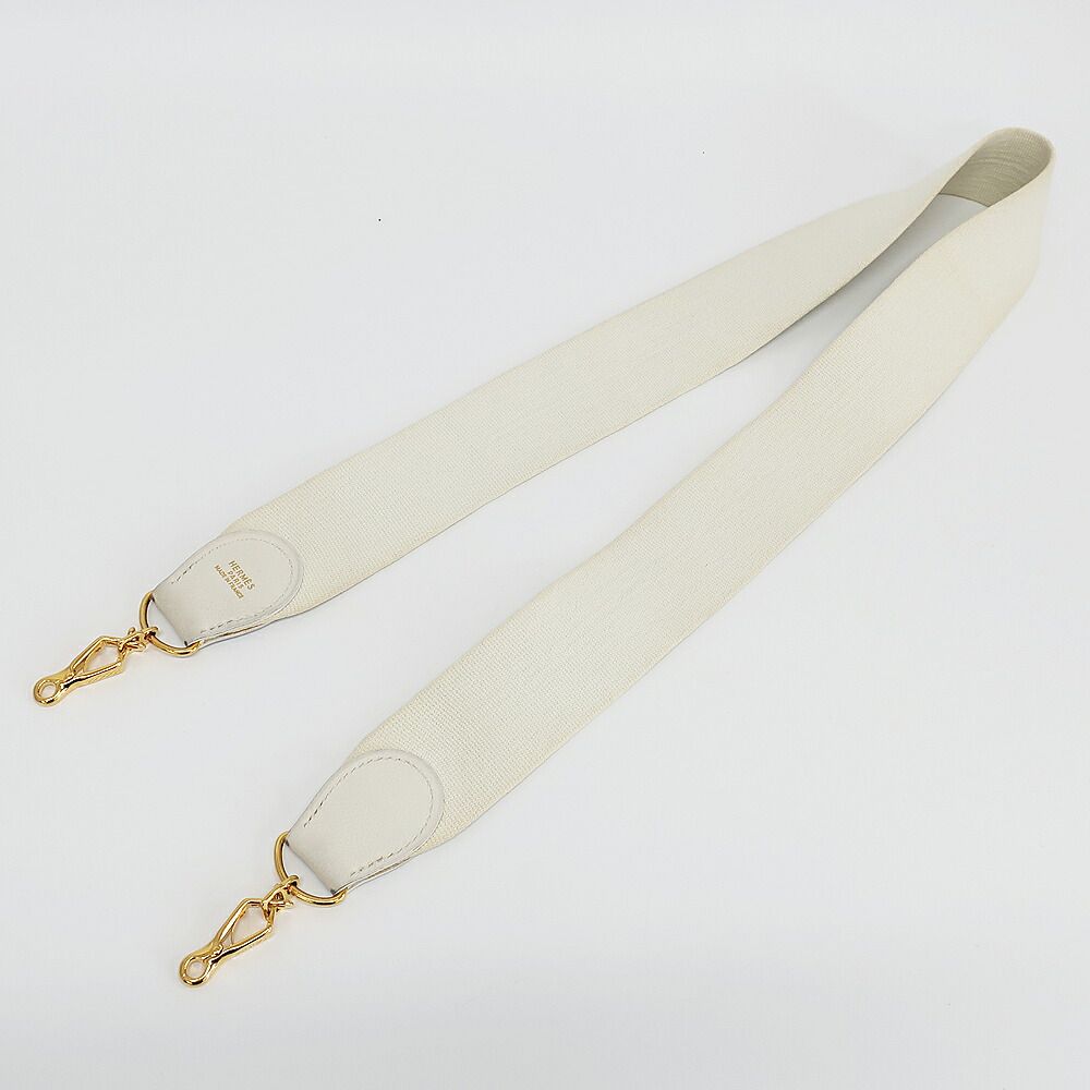Hermes Ten Shoulder Strap White Gold Canvas Leather — view 3