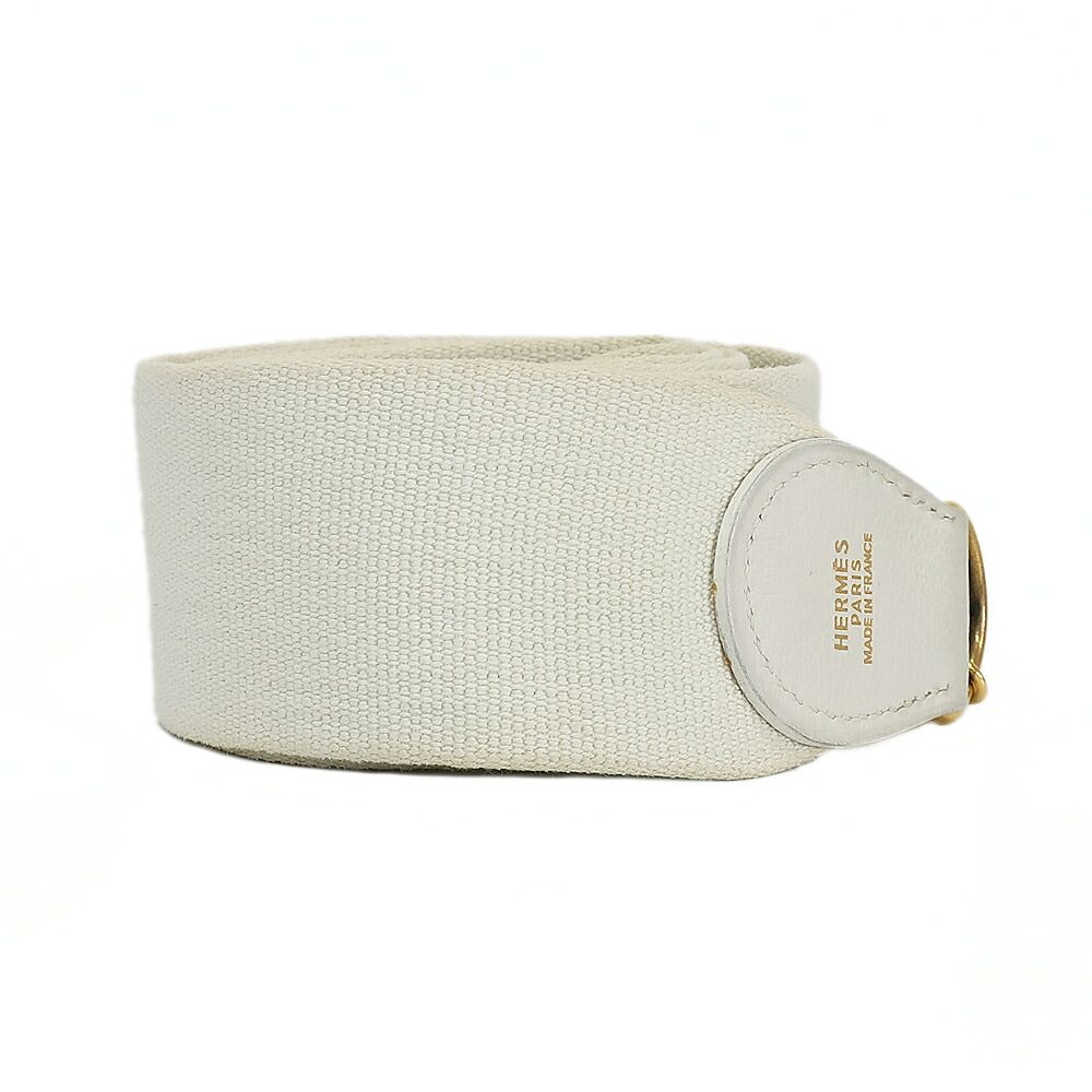 Hermes Ten Shoulder Strap White Gold Canvas Leather