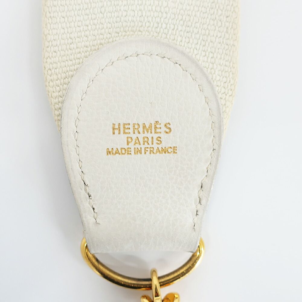 Hermes Ten Shoulder Strap White Gold Canvas Leather — view 4