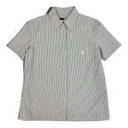 Chanel CC Logo Short Sleeve Striped Shirt 38 Gray White Cotton